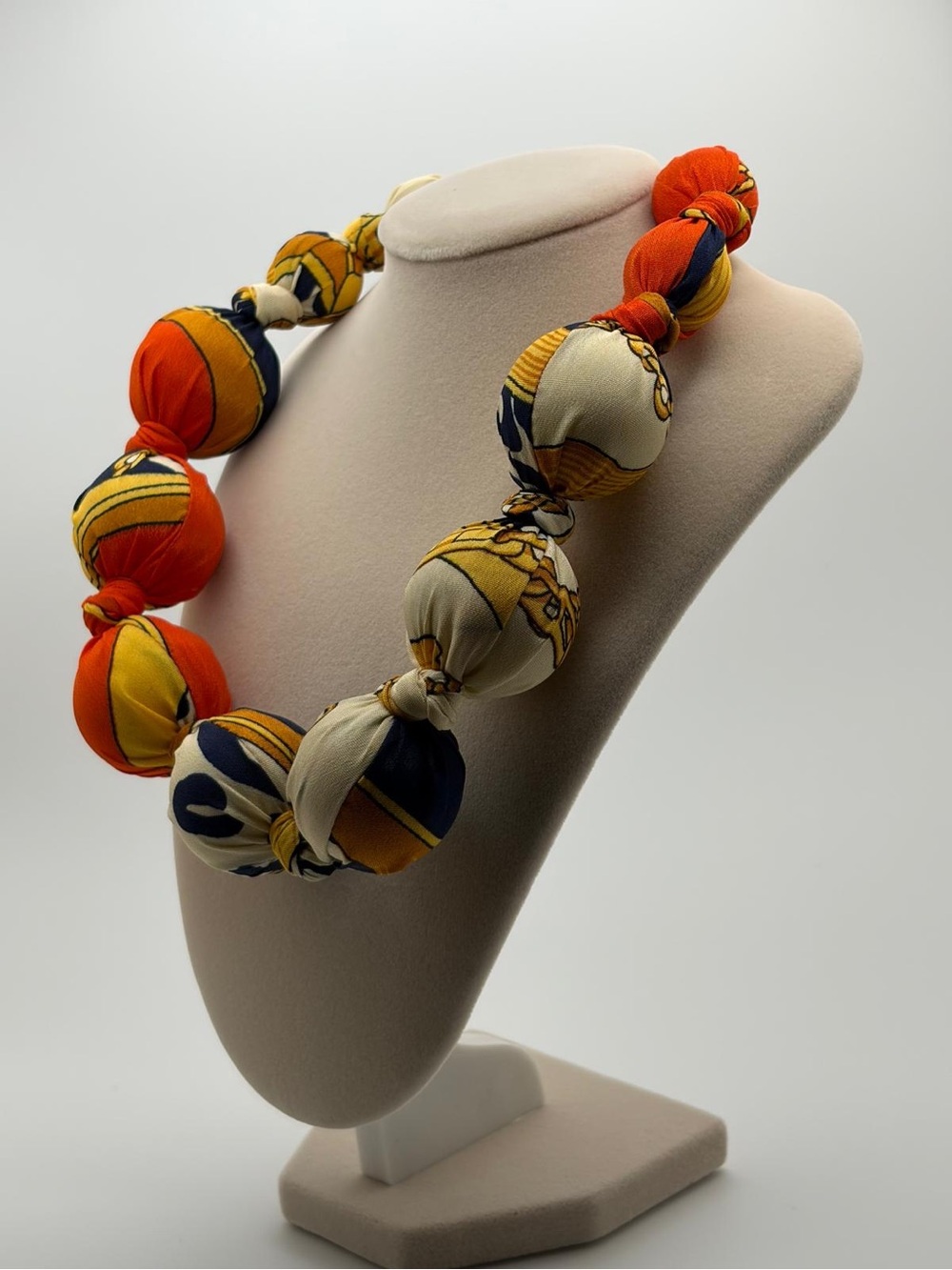 Handcrafted Orange & Yellow Fabric Bead Statement Necklace